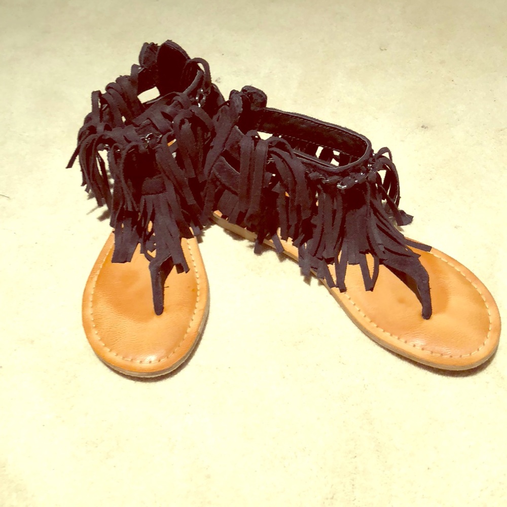 ‘Not Rated’ Black suede thong tassel sandals
